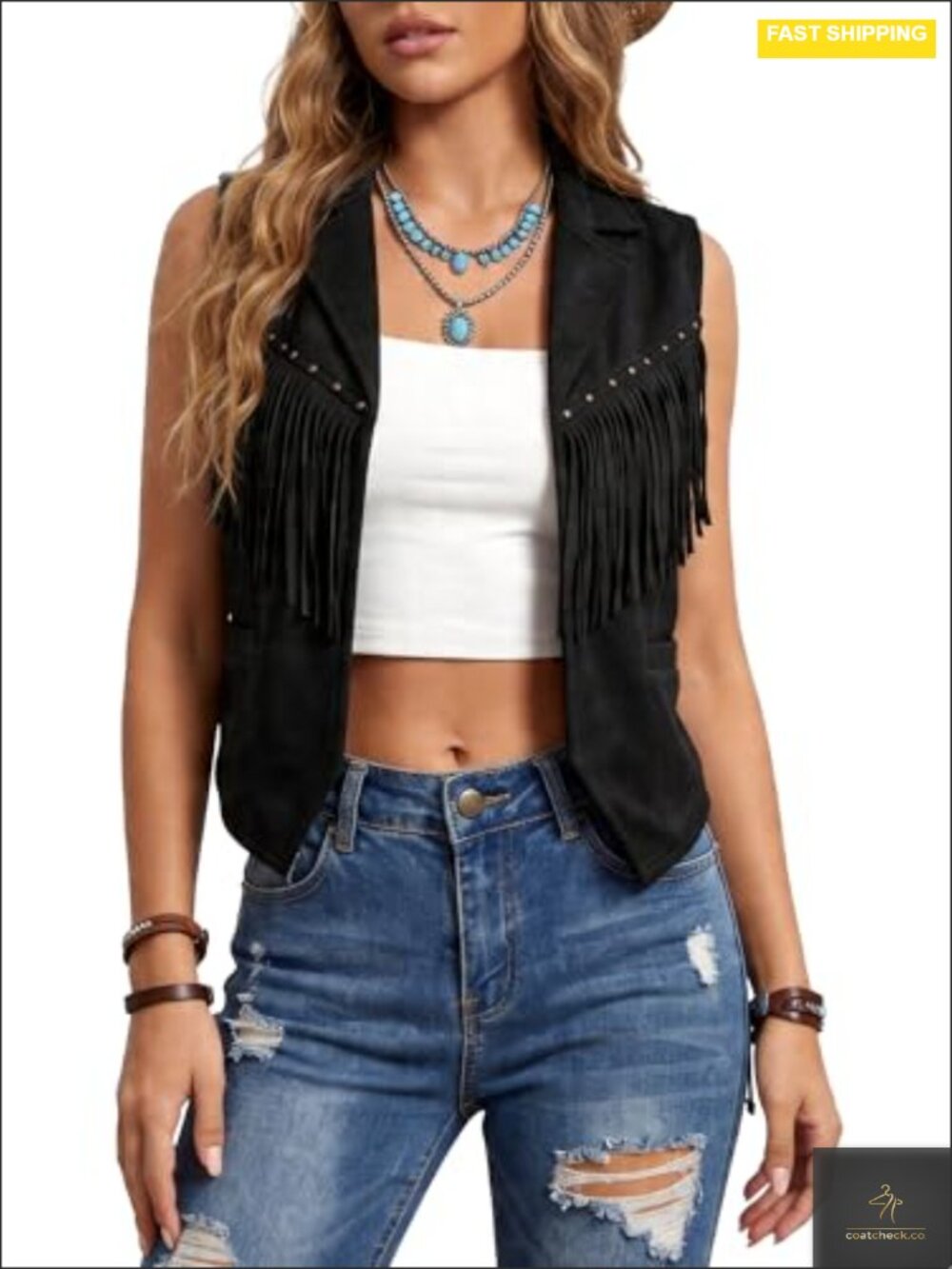 Faux Suede Tassel Vest 70s Hippie Fringe Jacket Open Front Western Waistcoat